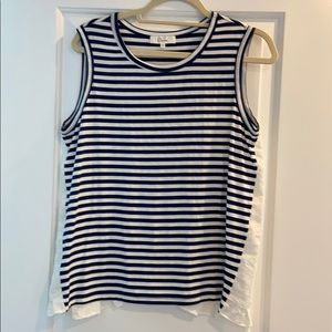 Clu Too White & Navy Tank with Linen Back